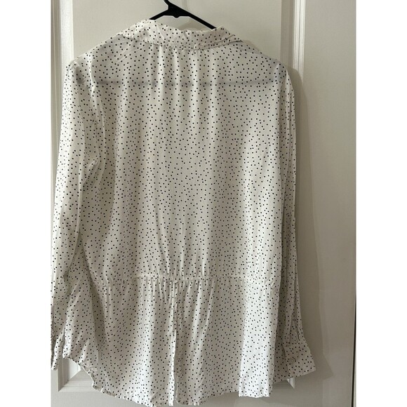 Beachlunchlounge Size M White Black Polka Dot Button Down Shirt Career Classic - Picture 7 of 8